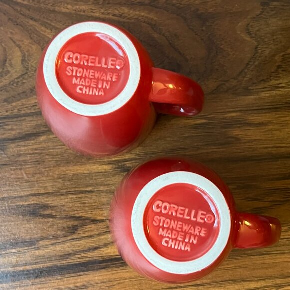Set of 2 Corelle 12oz Red Stoneware Coffee Mugs Tea Cups Vintage - Picture 7 of 9